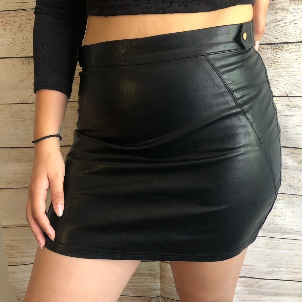 Black Faux Leather Mini Skirt